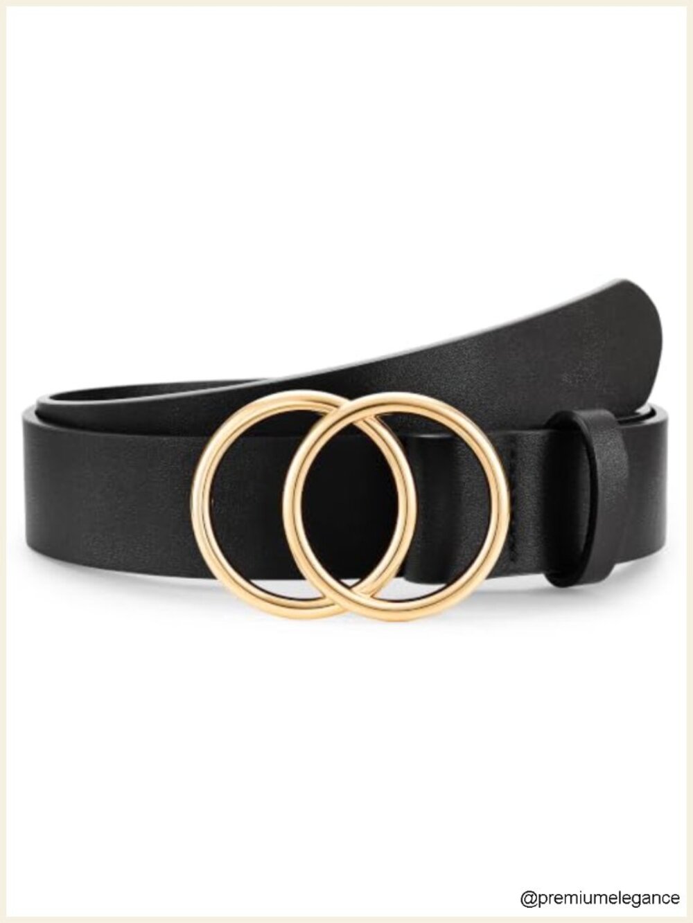 Faux Leather Belt with Double O-Ring Gold Buckle for Jeans Pants Dresses